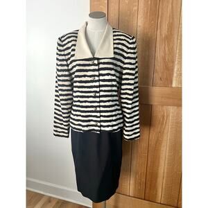 KTF by Kristinn Steinarr Womens Vintage 100% Silk Striped Skirt Suit Size 10